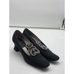 Town & Country Shoes Womens Size 6.5 Black Beaded Square Toe Pump Heels